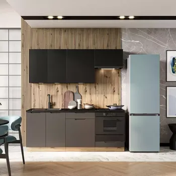 Kuchyňská linka Kuchyňská linka Isabel 200 cm černý hrášek/dub artisan/mocca grey