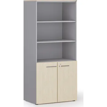 Kancelářská sestava Kombinovaná kancelářská skříň PRIMO GRAY, nízké dveře, 800 x 500 x 1781 mm, šedá/bříza