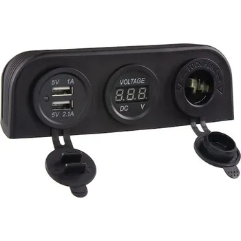Autodíl Trojitá zásuvka s panelem CL, Voltmetr, 2x USB nabíječka, 34694