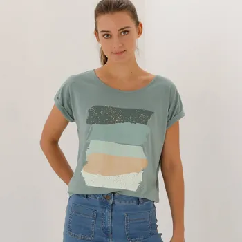 Rovné tričko s kulatým výstřihem, potisk art pruhy khaki 52