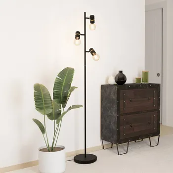 Lampička EGLO Stojací lampa Lurone, černá, tři žárovky černá, mosazná 3 x 10 W - Doprava zdarma