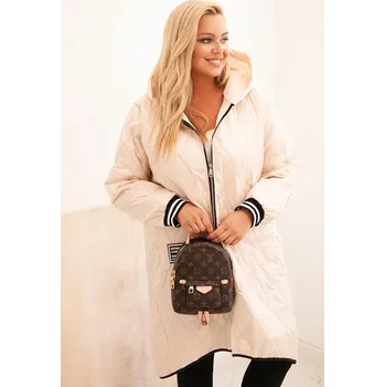 Dámská bunda Dámská bunda Plus Size prošívaná s kapucí a sportovními manžetami béžová Barva: Béžová, Velikost: universal