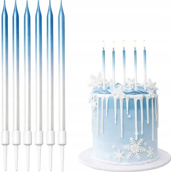Dortová svíčka NAROZENINOVÉ SVÍČKY tenké rovné metalické ombre bílo-modré 6 ks