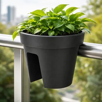 Obal na květináč LEVNO Antracitový plastový balkonový květináč 28x25cm Nové