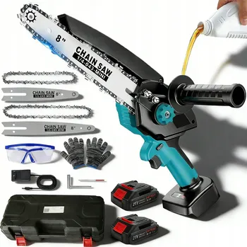 Motorová pila AKUMULÁTOROVÁ ŘETĚZOVÁ PILA BEZUHLÍKOVÁ 6”/8” 2x AKU PILKA NA VĚTVE
