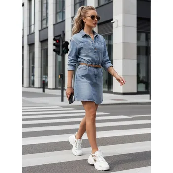 Dámské šaty Džínové šaty mini one size JINELLA Dstreet EY2569 s páskem Barva: Modrá - světle, Velikost: M