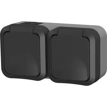 Elektrická zásuvka Zásuvka dvojitá na omítku Aqua Pro IP55 vodotěsná šedá kryt šedý