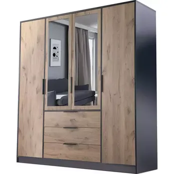 Šatní skříň Skříň DUARTE D4 černá/dub viking/zrcadlo