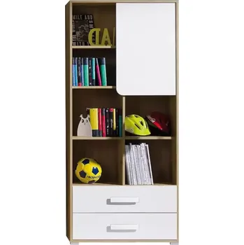 Dětský pokoj Regál Bruno 80 cm Dub Lefkas/Bílý/Žlutý