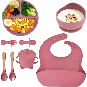 dětská jídelní sada SILIKONOVÉ NÁDOBÍ PRO DĚTI SADA NA KRMENÍ SLINTÁK 8 KS