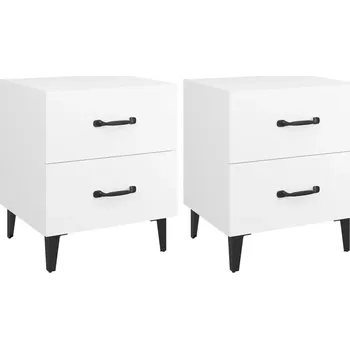 Noční stolek Bílé noční stolky 40 x 35 x 47,5 cm, kovové nohy, 2 zásuvky