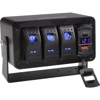 Auto elektroinstalace Panel s 3x spínači Rocker, voltmetr + USB, USB-C zásuvka, 12 - 24V, 47174