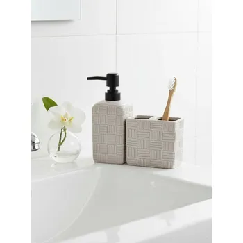 Dávkovač mýdla Sinsay - Keramický dávkovač mýdla a kelímek na zubní kartáčky s reliéfním vzorem - béžová - 849GL-02X - 849GL-02X-ONE