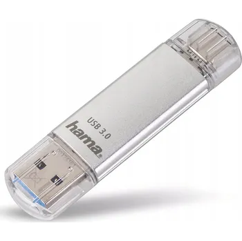 USB flash disk Hama Flash Pen Laeta, USB-C/USB-A 3.1, 64 GB, 40 MB/s, stříbrný