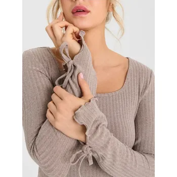 Sinsay - Blůza s dlouhými rukávy a příměsí viskózy - hnědá - 557HC-84X - 557HC-84X-XXS