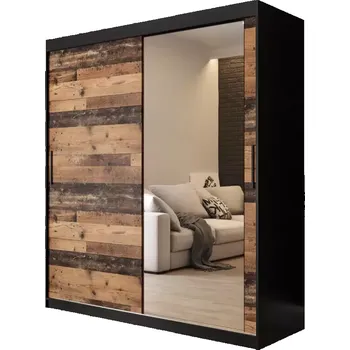 Kancelářská sestava Skříň Old Wood T2 180 Černá/Old Style/Lustro