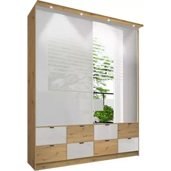 Předsíňová stěna Skříň Malaga 200cm Bílý Lesk/Dub Artisan