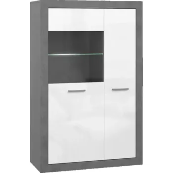 Obývací stěna Vitrína Trebbia 2D beton/bílý lesk