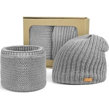 Čepice Bontis Dárkové balení: Dámská spadená čepice a nákrčník - Světle šedý melír