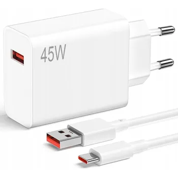 RYCHLÁ NABÍJEČKA 45W PRO XIAOMI MI TURBO CHARGE USB C S KABELEM 1M BÍLÁ