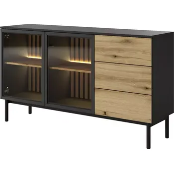 Kancelářská sestava Komoda Lang C 150 2D3S + LED černá/dub evoke