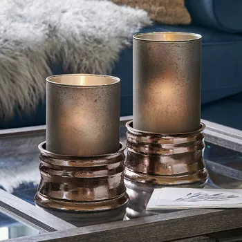 Svícen Nádobky na svíčku, 2dílná sada Eirun, modrá/stříbrná,