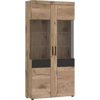 Obývací stěna Vitrína Grano GRNV02 2D dub viking/pvc dub viking/pvc šedý vesmír