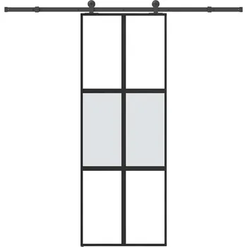 Interiérové dveře vidaXL Posuvné dveře s kováním 76x205 cm tvrzeného sklo a hliník [3332974]