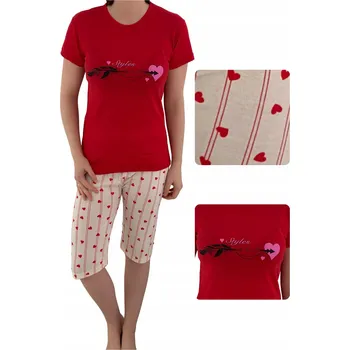 Dámské pyžamo Dámské bavlněné pyžamo 3/4 kalhoty My Heart You červené 3XL