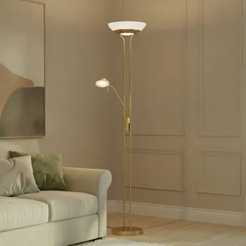 Lampička Lindby LED stojací lampa Yveta, mosaz, kov, stmívatelná, 183cm mosaz, bílý alabastr 1 x 20 W LED + 1 x 5 W LED - Doprava zdarma