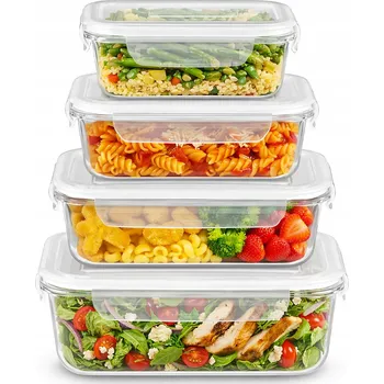 Dóza na potraviny 4X SKLENĚNÉ DÓZY NA POTRAVINY 4KS Sada dóz Lunchbox DO LEDNIČKY MIKROVLNNÉ TROUBY