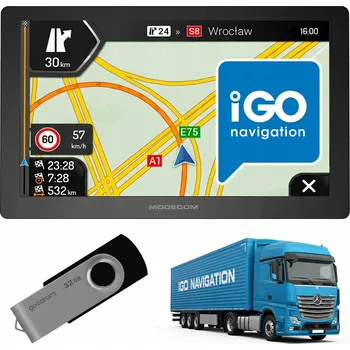 GPS Navigace TIR 9" IGO PRIMO TRUCK pro nákladní vozidla, TIR, autobusy + USB flash disk + databáze radarů