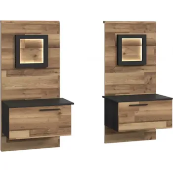 Noční stolek Nocni Stolek Jakobina 58cm Dub/Černá (2 Kus)