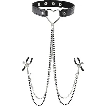 BDSM obojek Sportsheets SM AMOR COLLAR WITH NIPPLE JEWELRY