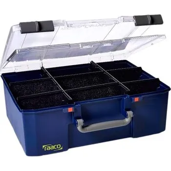 Elektroinstalační krabice Přihrádková krabice Modrá, Polykarbonát, Polypropylen Nastavitelné přepážky 148.0 mm x 413.0 mm x 330.0 mm Raaco