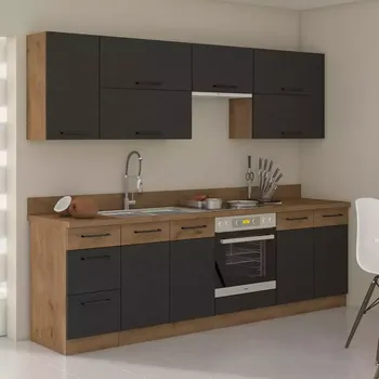 Kuchyňská linka Kuchyňská linka Vigo 260cm s pracovní deskou, grafit mat/dub lancelot
