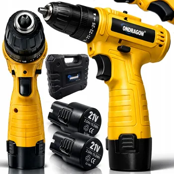 ONDRAGON Aku vrtačka a šroubovák 21 V – sada se 2× baterií, LED a kufrem