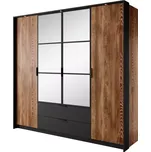 Šatní skříň MILTON 4D2S kaštan/antracitové zrcadlo
