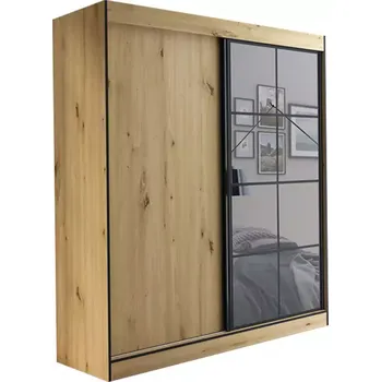 Racková skříň Skříň Oslo II 180 Artisan/Černá/Zrcadlo