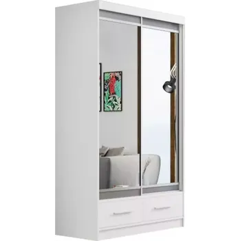 Předsíňová stěna Skříň Se Zrcadlem Margo 120cm Dub Bílý Mat/Šedá