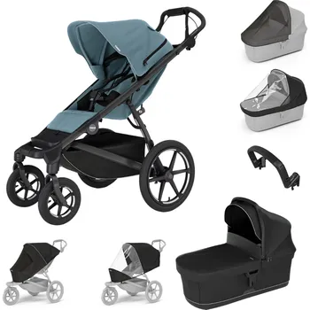 Kočárek THULE Urban Glide 4-wheel Mid Blue + korba Black + pláštěnka + moskytiéra + madlo + pláštěnka a moskytiéra na korbu