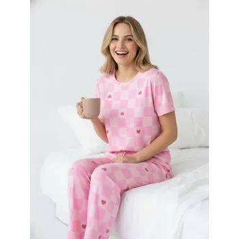 Dámské pyžamo Sinsay - Dvoudílné kostkované pyžamo s motivem srdíček - růžová - 373IH-30P - 373IH-30P-XL