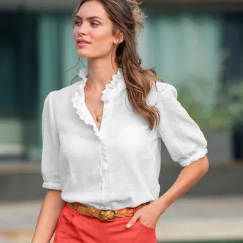 Dámská halenka Mušelínová halenka s krátkými rukávy bílá 38