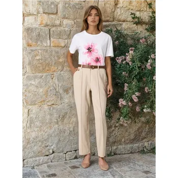 Sinsay - Cigarety kalhoty se švem na okraji a páskem - béžová - 734HA-02M - 734HA-02M-S