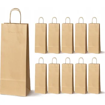 Dárková taška PAPÍROVÉ TAŠKY 16x8x39 cm HNĚDÉ 100g TAŠKY NA VÍNO ALKOHOL 10 ks