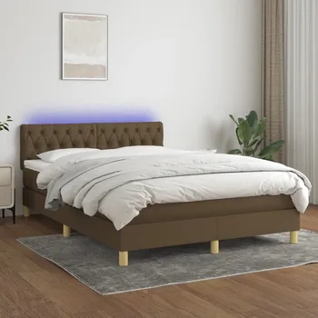 Postel vidaXL Box spring postel s matrací a LED 140x190 cm textil [3133953] Barva: tmavě hnědá