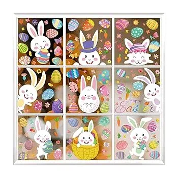 Velikonoční dekorace NÁLEPKY NA OKNO VELIKONOČNÍ, 9 ARCHŮ, ZAJÍČCI