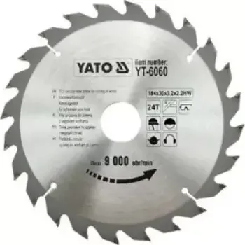 Příslušenství k nářadí Yato - Vidiový pilový kotouč na dřevo 184x30mm 24 zubů