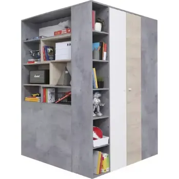 Šatní skříň Rohová Skříň Sigma 135cm Beton/Bílá/Dub