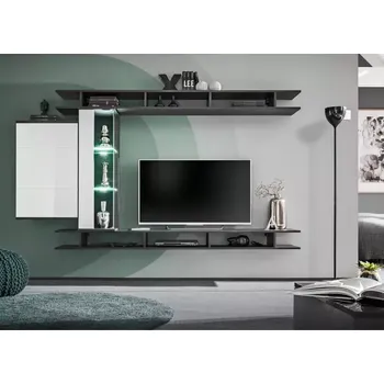 Obývací stěna Obývací Stěna Game 230cm Grafit / Bílý Lesk